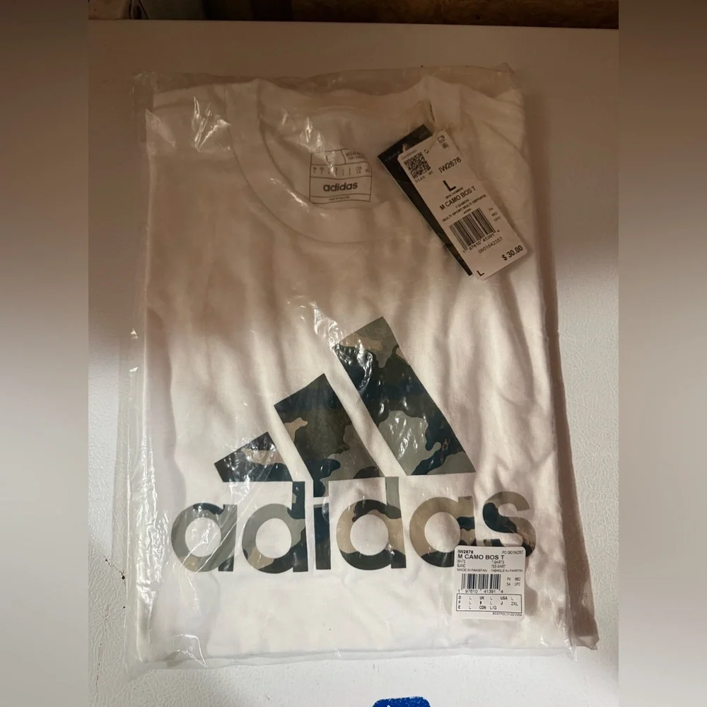 Adidas White Tee with Camo Logo
